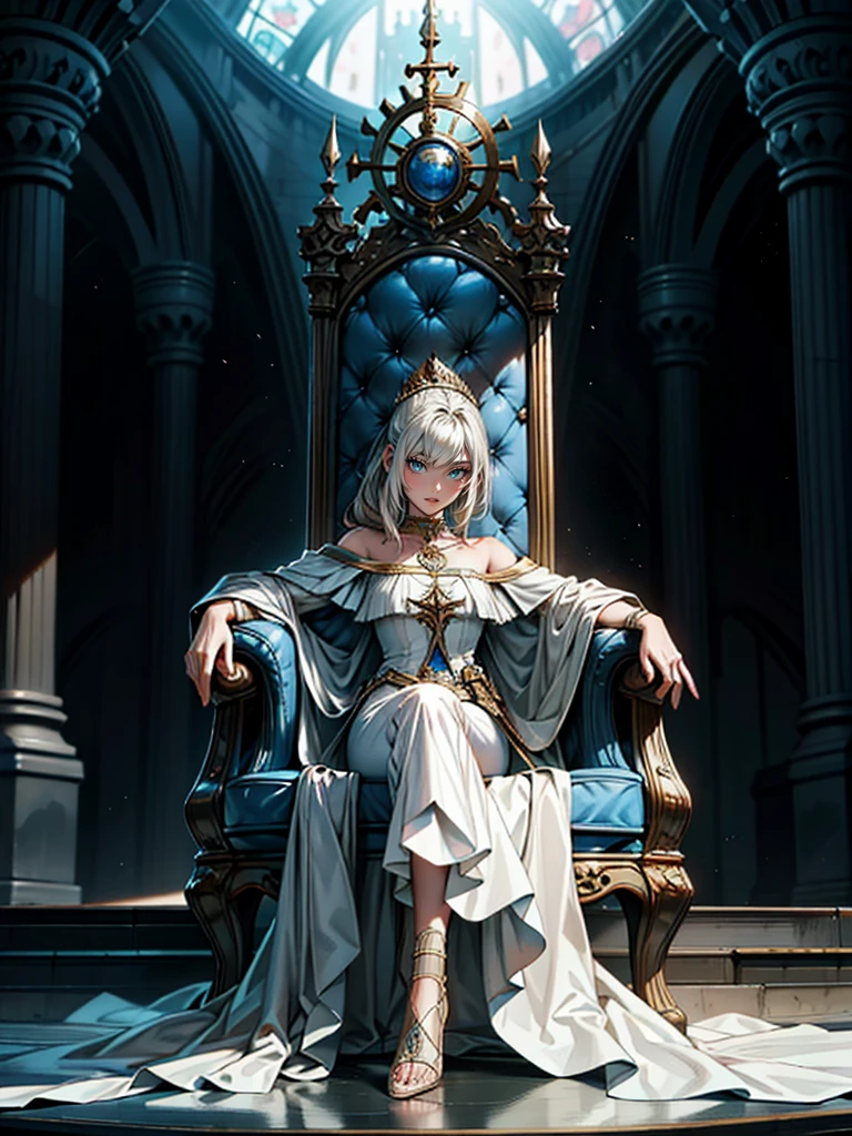 Girl on the castle throne, Detailed full body portrait, Mandy Jurgens (Mandy Jurgens) Realistic paintings created, Figurative Art, A detailed description, Realistically, A work of art, contour