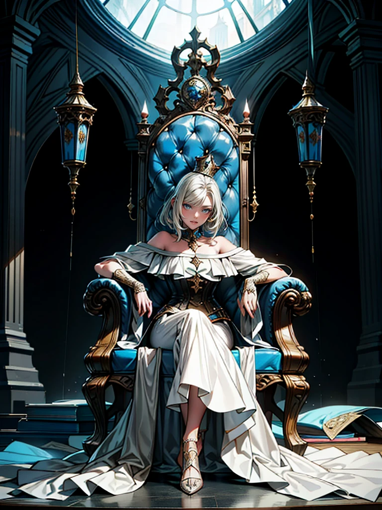 Girl on the castle throne, Detailed full body portrait, Mandy Jurgens (Mandy Jurgens) Realistic paintings created, Figurative Art, A detailed description, Realistically, A work of art, contour