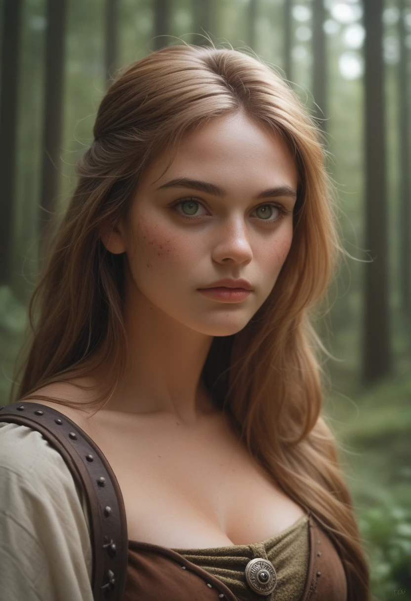 Viking character with scars of war Cartoon image of a woman .cartoon style illustration, cartoon art style, cartoon art style, digital illustration style, highly detailed character design, courage detailed digital art, Forest fan art, Portrait Character Design, beautiful digital illustration, high-quality portrait, comic book art, young woman with beautiful hair . Beautiful outlined eyes Medium large bust and wonderful sensual clothes. expression of sexual desire image from the waist to the head illustration