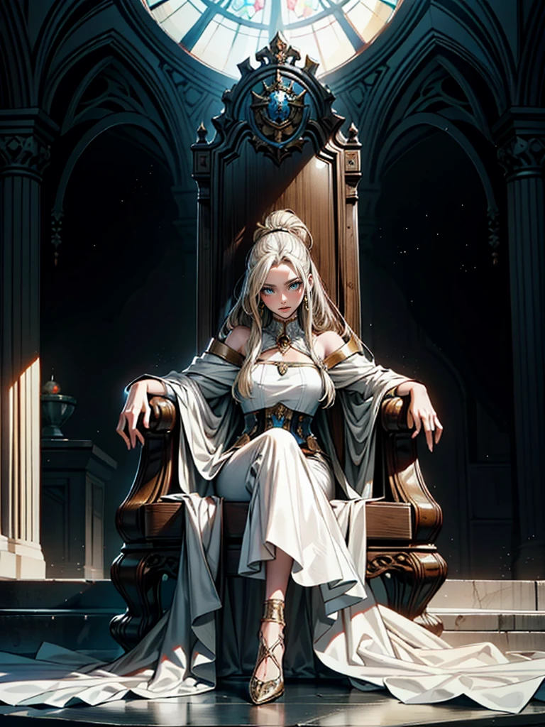 Girl on the castle throne, Detailed full body portrait, Mandy Jurgens (Mandy Jurgens) Realistic paintings created, Figurative Art, A detailed description, Realistically, A work of art, contour