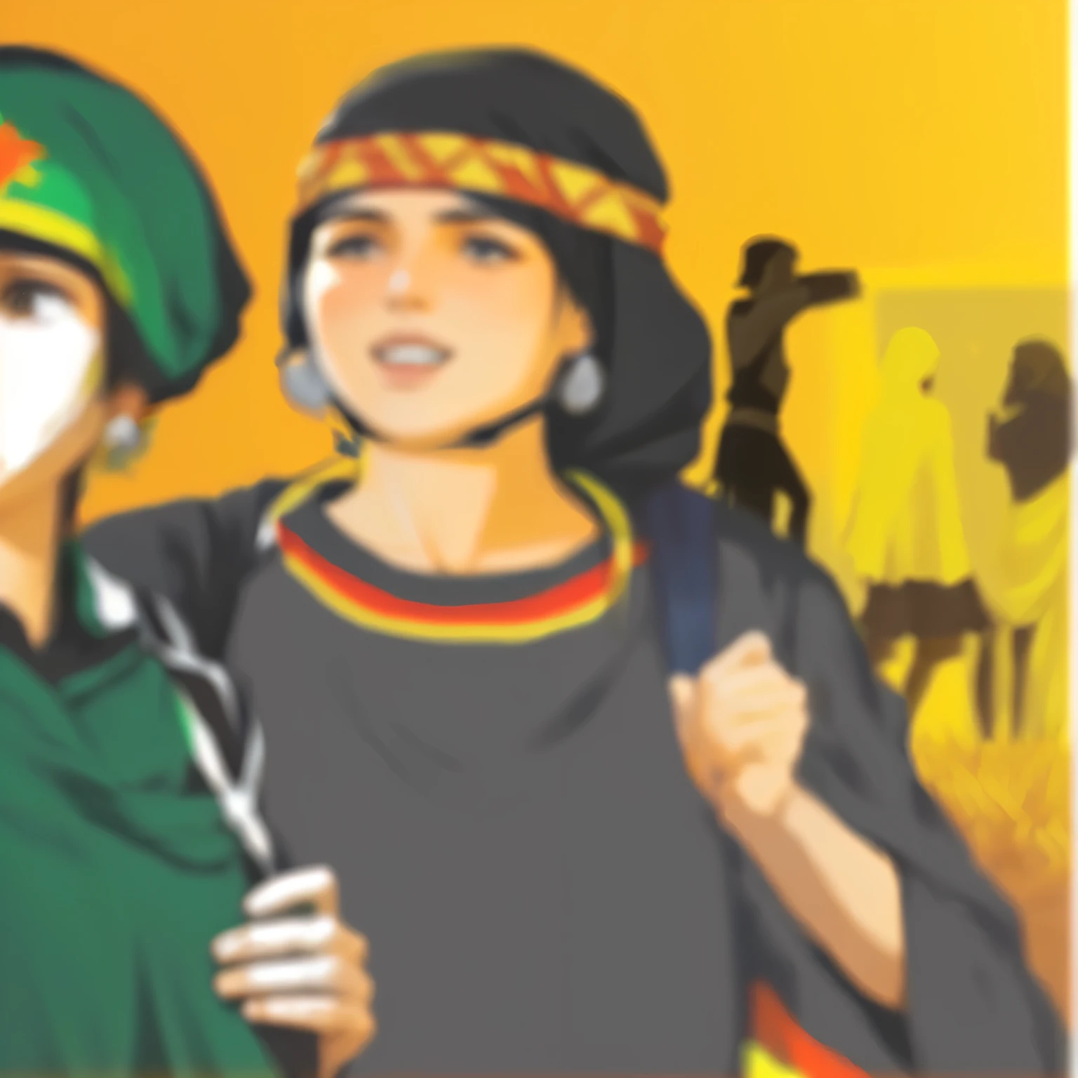 there are tDANSo people that are standing together in the picture, Rojava, image d'avatar, dessin de fan, détail ajouté, artDANSork in the style of z.DANS. à, avatar for DANSebsite, 2j, 2 jours, bannière, do hoang tuong artDANSork, vietnam, par Yi Insang, inspiré d'Oka Yasutomo, par Sun Junze, artist unknoDANSn