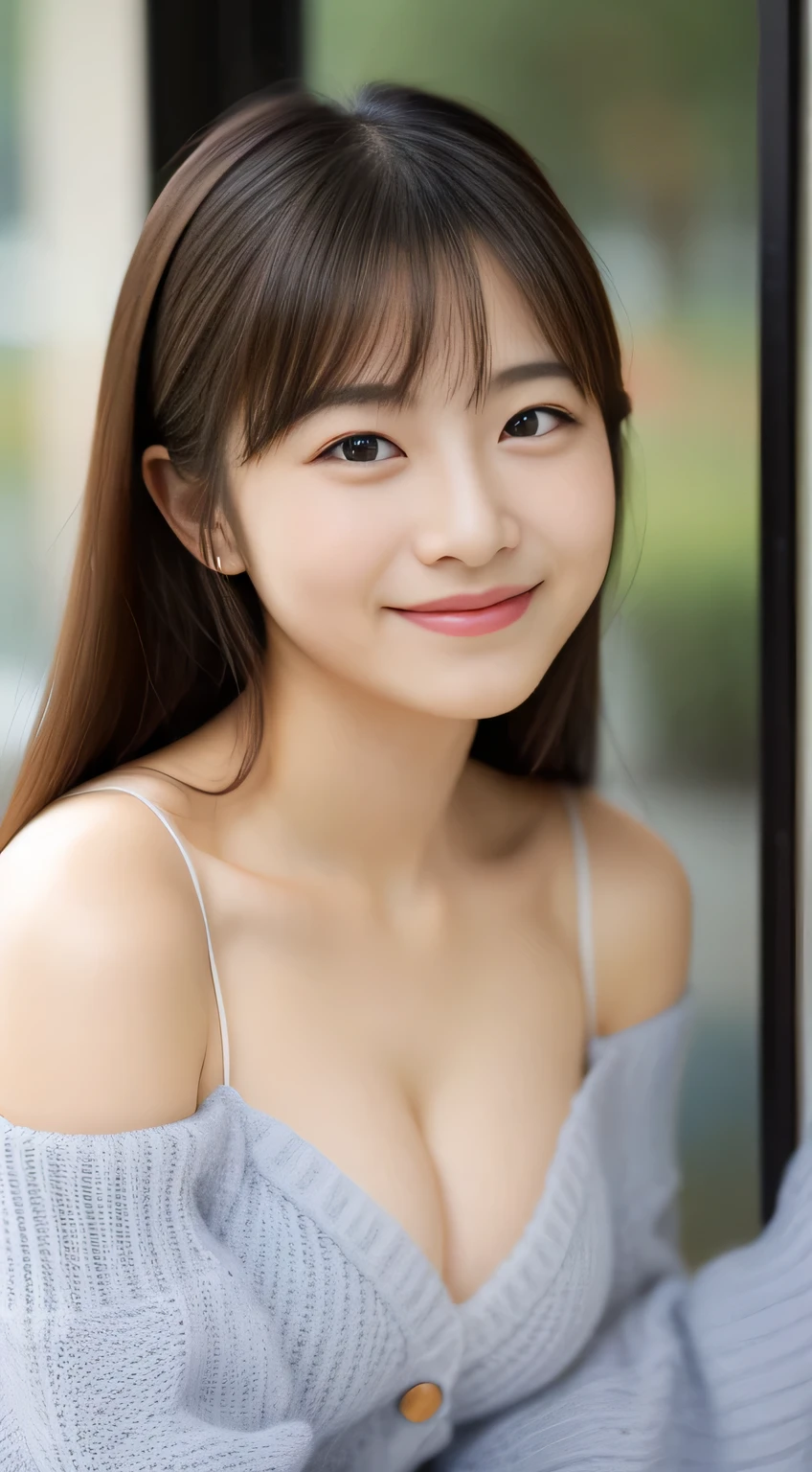 masterpiece,best quality,(Japanese girl),((Beautiful girl)),cleavage,(off shoulder:1.2),(perfect body beauty:1.2),(shy smile)