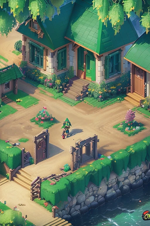 pixel art, Masterpiece, pix, ((( Create images of a Game Based on POKÉMON EMERALD ROGUE 2.0, charachter, Pokémon, NPCs, citys, mappa, small town, Plants of all characteristics))) , Anime style, Cute, 4K, masterpiece, detailded.💚