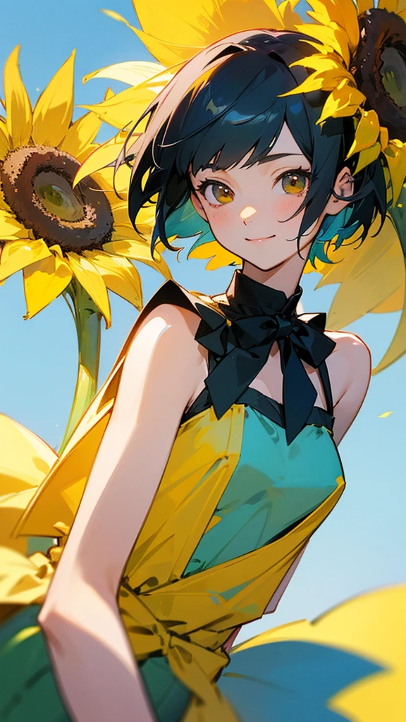 master piece, best quality, for below, cinematic angle, upper body , pigeon toed,
Anime-style Moe illustration, summer vacation theme, 20-year-old 4womans holding a bouquet of sunflowers, short hair, summer dress, slightly inner thighs, smile, accurate drawing, Active pose,