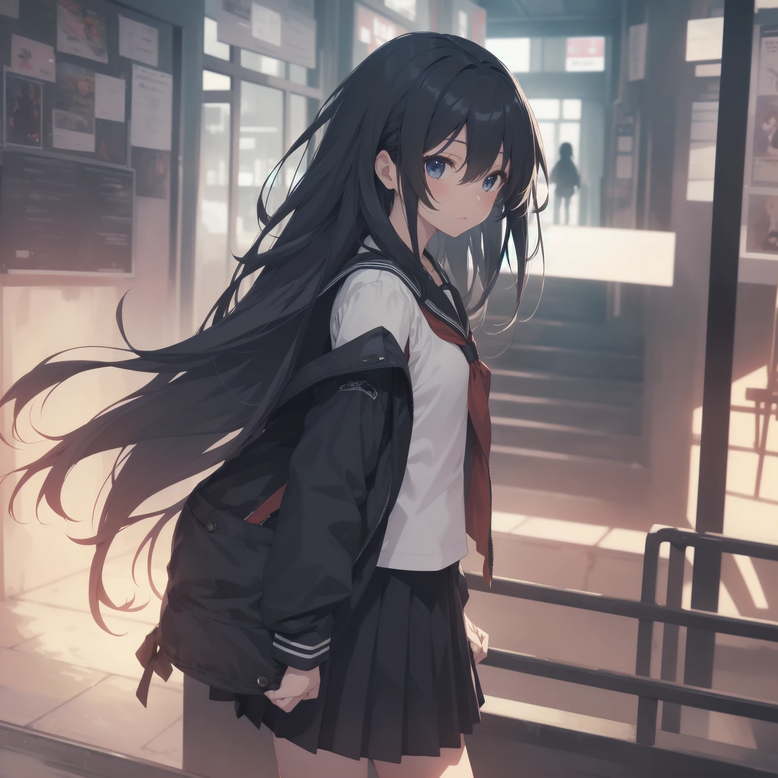 ultra-absurdres-Top quality by artist God, ultra-detailed, high resolution, anime moe artstyle, best anime 8k konachan wallpaper, pixiv contest winner, pool:2810, perfect anatomy,break, 1girl, (Please draw a girl walking sleepily to school alone. )break,(Solo,little female, 13-year-old:1.3),Full limbs, complete fingers,a junior high school student, (very short hair), short cut, flat chest, , small butt, small black eyes, beautiful detailed eyes, well-proportioned iris and pupils, expressive eyes, highres detailed hair, soft expression, salor school_uniform, sailor collar, serahuku, bow, pleated skirt,(Detailed Lighting), (Detailed background), in the School commute route. break,super detailed skin, Best cinematic lighting powered by famous artist, 8k,beauty illustration,photoshop_(medium),very aesthetic,break,((artist:nekotoufu )), artist:clamp ,artist:carnelian ,artist:kantoku ,