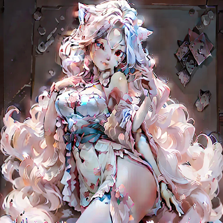 In the game, ninjas are divided into 5 levels，Each level has its own associated attributes，During battles, players can upgrade their levels in relevant ways，But many friends don't know how to operate，Then the following editor will share with players the ninja star ascension method，For details, please click on the link below。a close up of a anime cat girl streaming on the computers looking back eating a snack, anime moe artstyle, ahegao, long gray teal hair, curly hair, brown ayes, anime style 4 k, nightcore, official artwork, top rated on pixiv, anime wallaper, mikudayo, , pixiv, popular on pixiv, anime! 4 k, anime! 4k, high quality anime artstyle, white dress, white pajamas, pink bedroom, bed full of plushies, background, pink gaming chair, calm atmosphere（small young girl full body）、a baby face、Very cute、slim and beautiful、((small :1.2))、The eyes are well drawn、charming eyes、double tail、Wear jewelry and pearls around your neck，Transparent openwork、Deep V、crystal pearl、在Wear jewelry and pearls around your neck，white hair, Showing thighs, bare shoulders, showing clavicle, Yao Liu, barefoot，((whole body))、painful posture