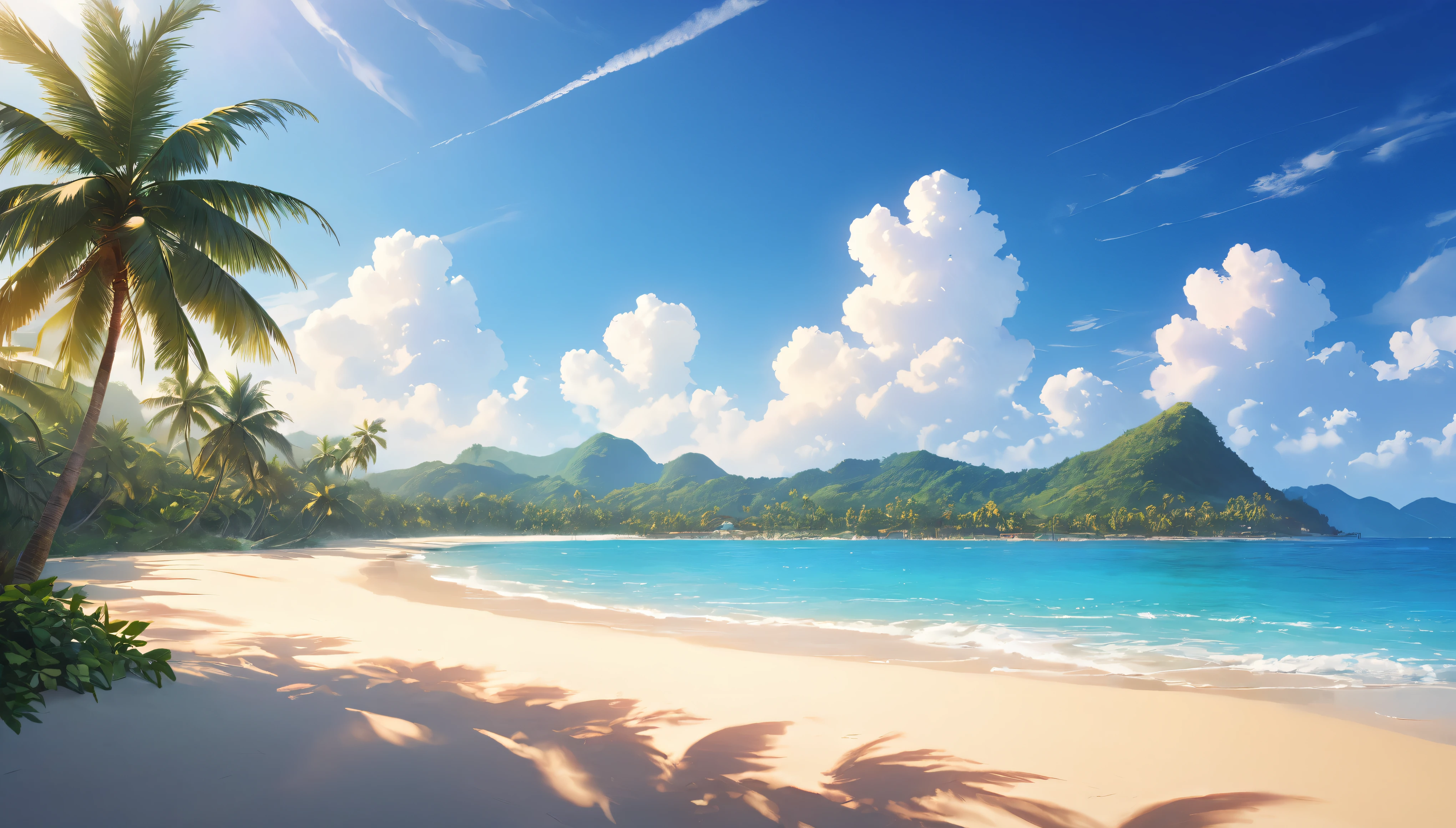 Tropical beaches,Palm tree,Open Sea,Xia Yun,Highest quality, 8k, High resolution, masterpiece:1.2, Very detailed, Realistic:1.37, High resolution, 超High resolution, Very detailed, Professional, Vibrant colors