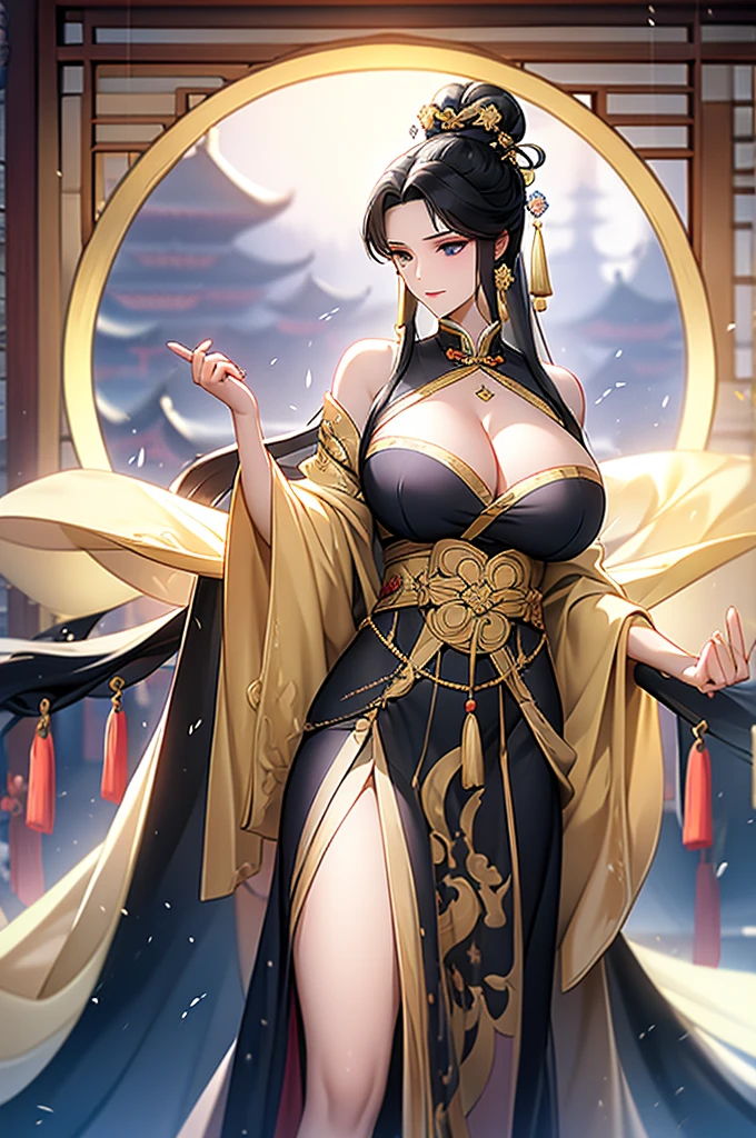 Black Hair, Immortal, Royal sister, Stepmother, Gold Robe, Taoist robe, Chinese style, Hair Bunch, Big breasts