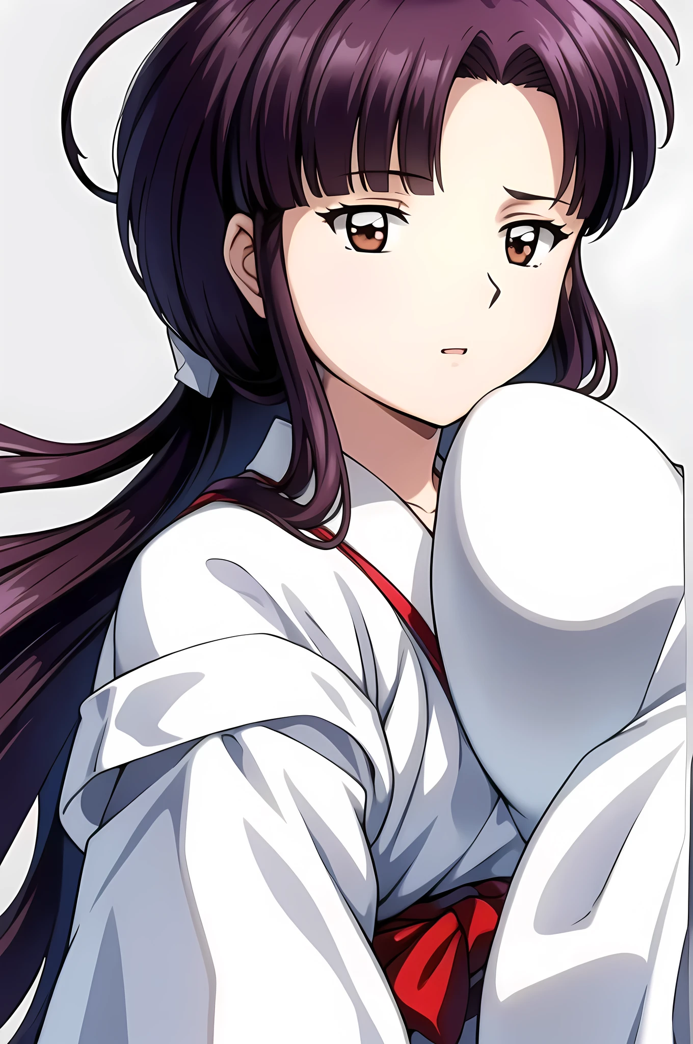 simple white background,
white kimono,white japanese clothes,wide sleeves,
(red_In addition:1.1),(red_Skirt:1.1),
hits, blunt hits, Brown eyes, by the wide,black fur,
1 girl, 20 years,young woman,beautiful Finger,beautiful long legs,beautiful body,
beautiful Nose,beautiful character design, Perfect eyes, perfect face,expressive eyes,perfect balance,
looking at the viewer,(Focus on her face),Closed mouth, (innocent_big_eyes:1.0),(light_smile:0.3),
official art,Extremely detailed CG unity 8k wallpaper, perfect lighting,showy, bright_Forehead_face_lighting,White skin,
(masterpiece:1.0),(better_quality:1.0), ultra high resolution,4k,ultra detailed,
Photography, 8k, HdR, High resolution, absurdities:1.2, Kodak photo 400, film grain, blurred background, bokeh:1.2, Lens flare, (Vibrant_Color:1.2),Photography profesional,
(beautiful,big_old:1.4), (beautiful_face:1.5),(narrow_waist),