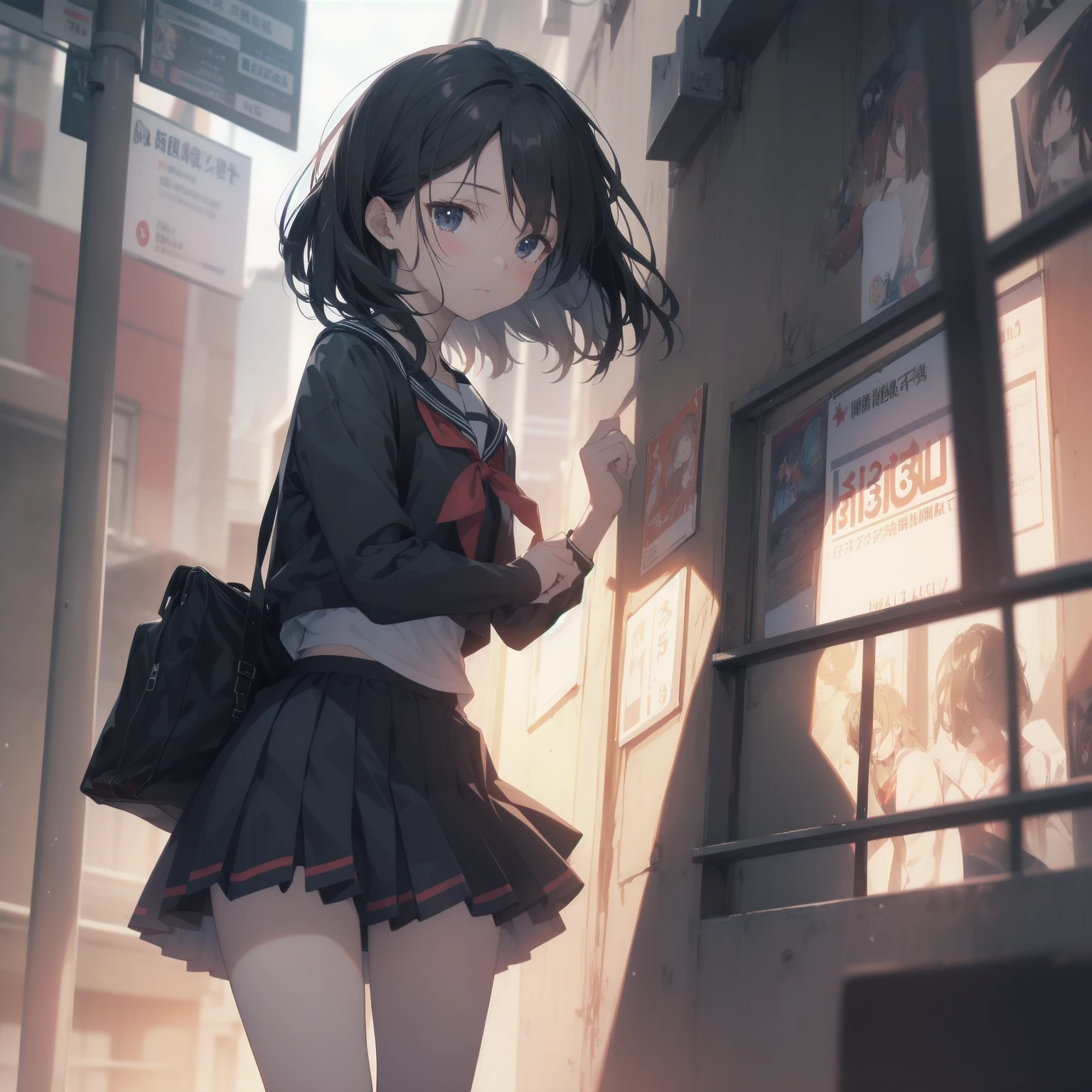 ultra-absurdres-Top quality by artist God, ultra-detailed, high resolution, anime moe artstyle, best anime 8k konachan wallpaper, pixiv contest winner, pool:2810, perfect anatomy,break, 1girl, (Please draw a girl walking sleepily to school alone. )break,(Solo,little female, 13-year-old:1.3),Full limbs, complete fingers,a junior high school student, (very short hair), short cut, flat chest, , small butt, small black eyes, beautiful detailed eyes, well-proportioned iris and pupils, expressive eyes, highres detailed hair, soft expression, salor school_uniform, sailor collar, serahuku, bow, pleated skirt,(Detailed Lighting), (Detailed background), in the School commute route. break,super detailed skin, Best cinematic lighting powered by famous artist, 8k,beauty illustration,photoshop_(medium),very aesthetic,break,((artist:nekotoufu )), artist:clamp ,artist:carnelian ,artist:kantoku ,