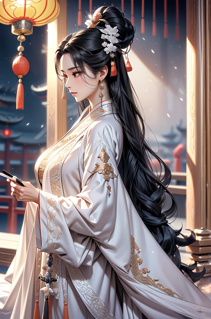 Black Hair, Immortal, Royal sister, Stepmother, White Robe, Taoist robe, Chinese style, Hair Bunch，Mature Woman