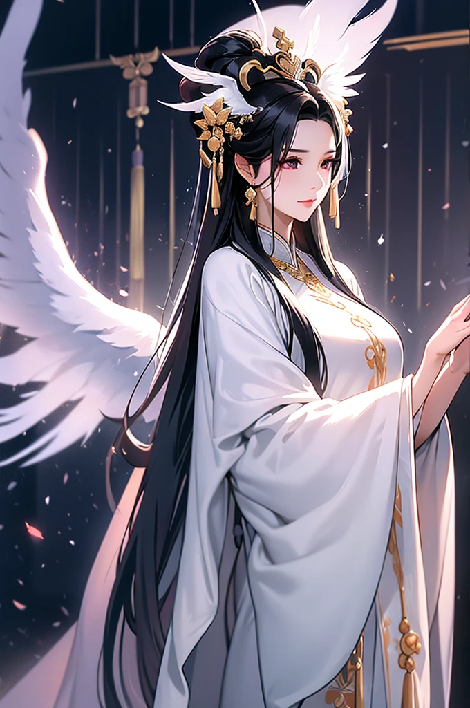 Black Hair, Immortal, Beauty, Royal sister, Stepmother, White Taoist robe, Phoenix Coronet, Hair Bunch, Phoenix Sense,Mature Woman