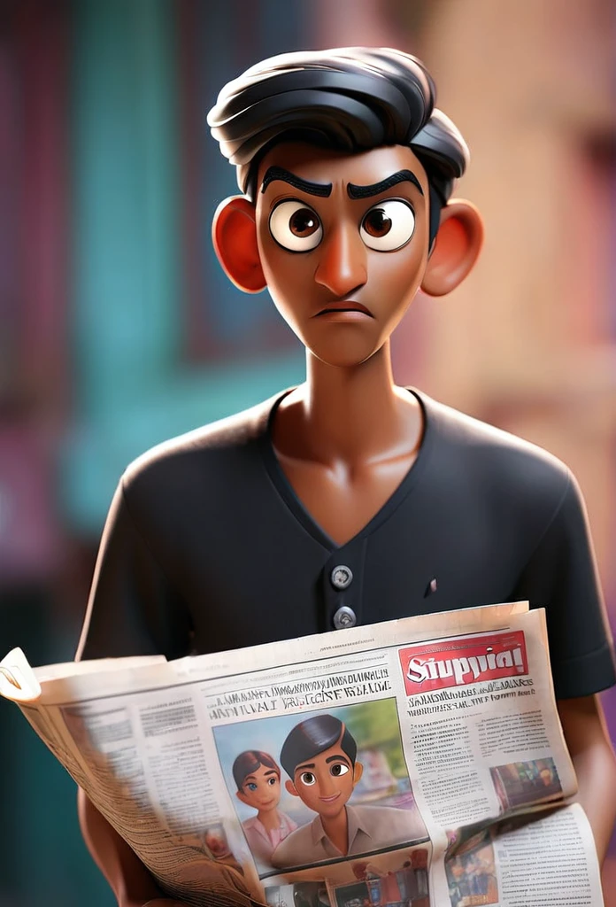 Indian man in black shirt with newspaper