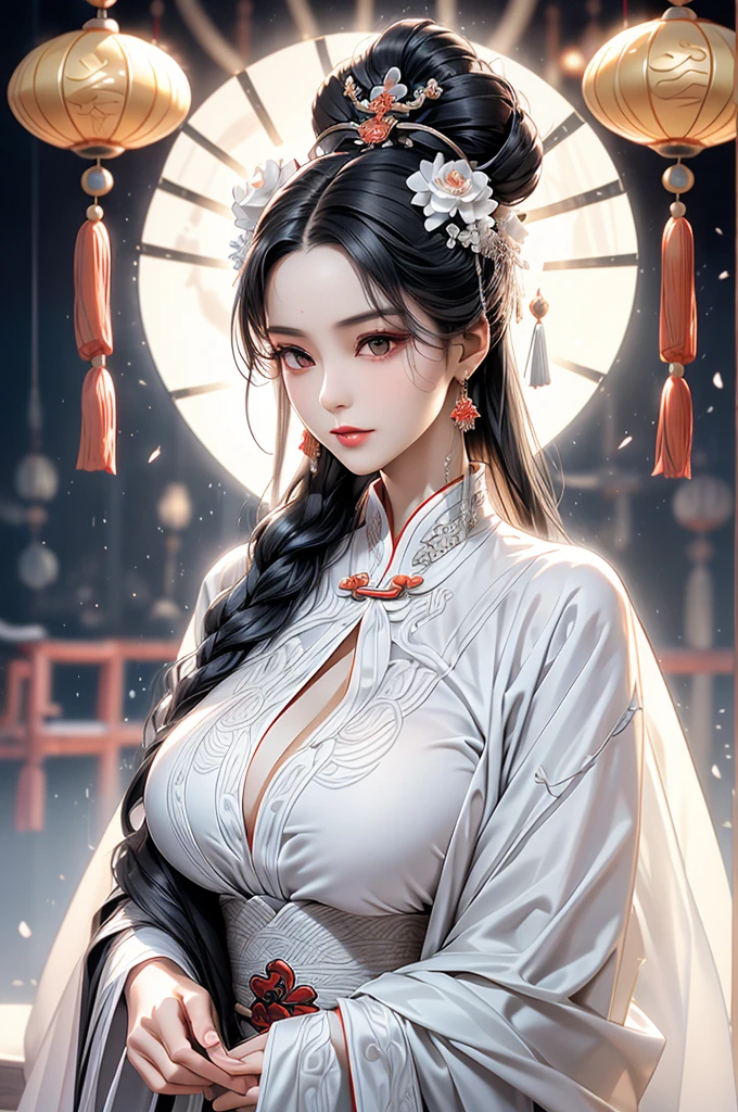 Black Hair, Immortal, Royal sister, Stepmother, White Robe, Taoist robe, Chinese style, Hair Bunch,Mature Woman