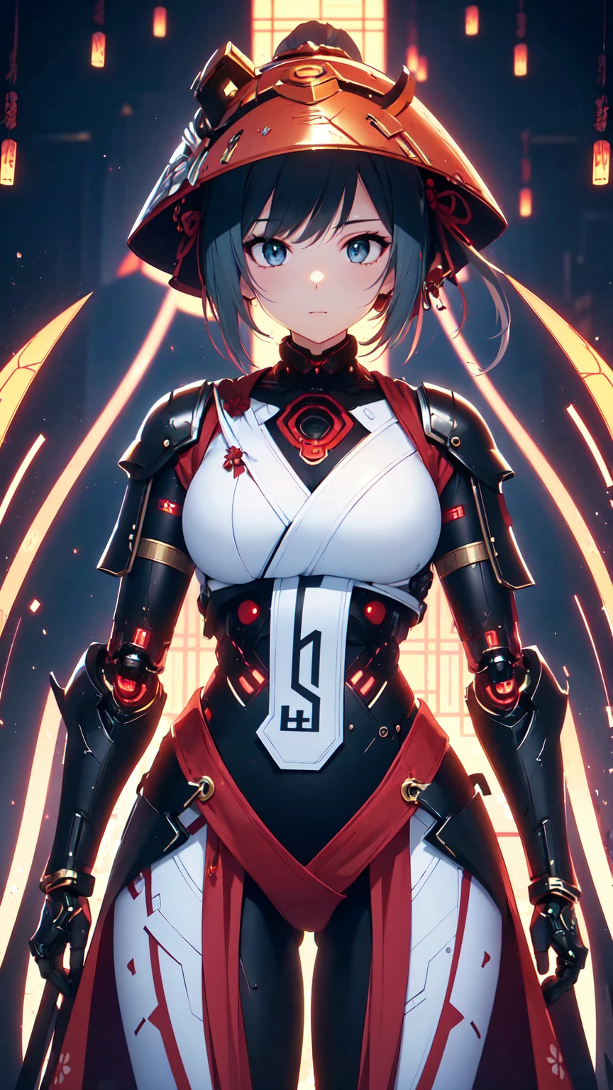 (Official Art, Top Quality, Unity 8k Wallpaper, 32k, Masterpiece, Highly Detailed, High Resolution, Perfect Anatomy),(Natural Soft Light:1.2), Beautiful Face and Eyes in Detail, 20 Year Old Beauty, Adult Woman, ((ponytail)), Miku Hatsune, Dashing Face, horns of a demon, ((Samurai Girl)), ((Japanese Armor Warrior)), ((SAMURAI armor)), (Cybernetic Leotard ), Masterpiece, Top Quality, Ultra-Detailed, Dignified Face, Noise Reduction, Anime Visual, Heavy Cybernetic Leotard, Sci-Fi, Good_Face: 0.8,samurai