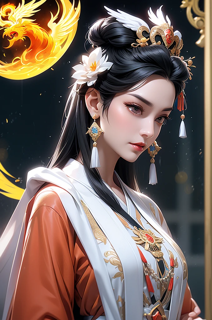 Black Hair, Immortal, Beauty, Royal sister, Stepmother, White Taoist robe, Phoenix Coronet, Hair Bunch, Phoenix Sense,Mature Woman