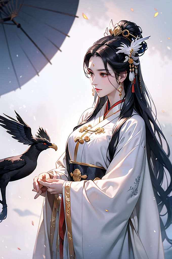 Black Hair, Immortal, Beauty, Royal sister, Stepmother, White Taoist robe, Phoenix Coronet, Hair Bunch, Phoenix Sense,Mature Woman