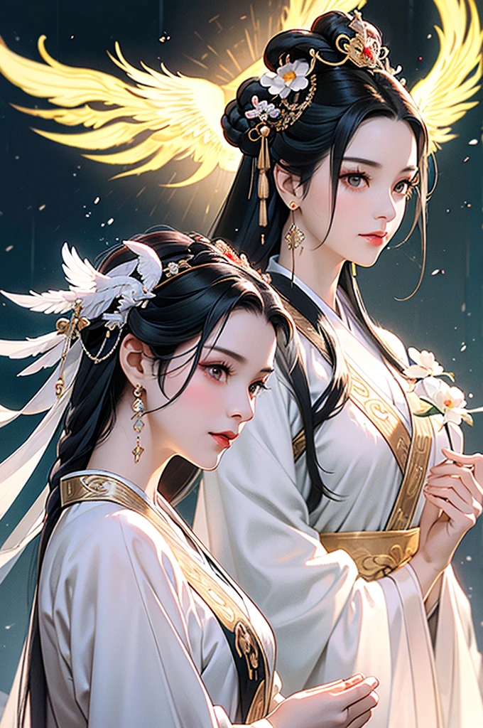 Black Hair, Immortal, Beauty, Royal sister, Stepmother, White Taoist robe, Phoenix Coronet, Hair Bunch, Phoenix Sense,Mature Woman