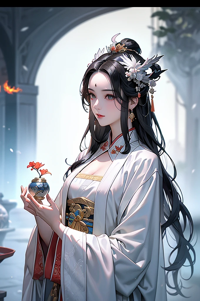 Black Hair, Immortal, Beauty, Royal sister, Stepmother, White Taoist robe, Phoenix Coronet, Hair Bunch, Phoenix Sense,Mature Woman