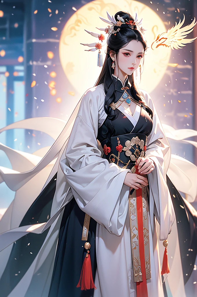 Black Hair, Immortal, Beauty, Royal sister, Stepmother, White Taoist robe, Phoenix Coronet, Hair Bunch, Phoenix Sense,Mature Woman