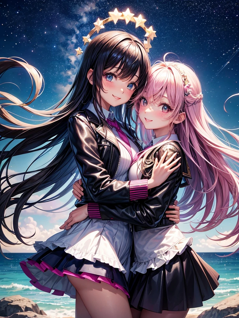 best quality，，smile，blazer，swimsuit，nepal，High-dimensional beautiful girl，leather jacket，Maid clotheultidimensional beautiful girl，Several girls are depicted，They are hugging each other，Colorful，Different world，Collective of girls，JK Girl，Sexy and cute，New generation，Evolution of fashion，middle School girlultiple girls are depicted,harem，idol group，starry sky background，photo shoot，long hair，wearing a cardigan，beautiful girlの国，girl&#39;s paradise，highest quality，big breasts，leather jacket，happy girl,horny girl，Blue eyes，perfect face，standing position，She has her bangs down，fur jacket,Beautiful eyes，smooth hair，perfect eyes，beautiful girl，Angel Girl，multicolored hair colors，naughty girl，beautiful，High-dimensional beautiful girl，Multidimensional beautiful girl，gathering，Group、，