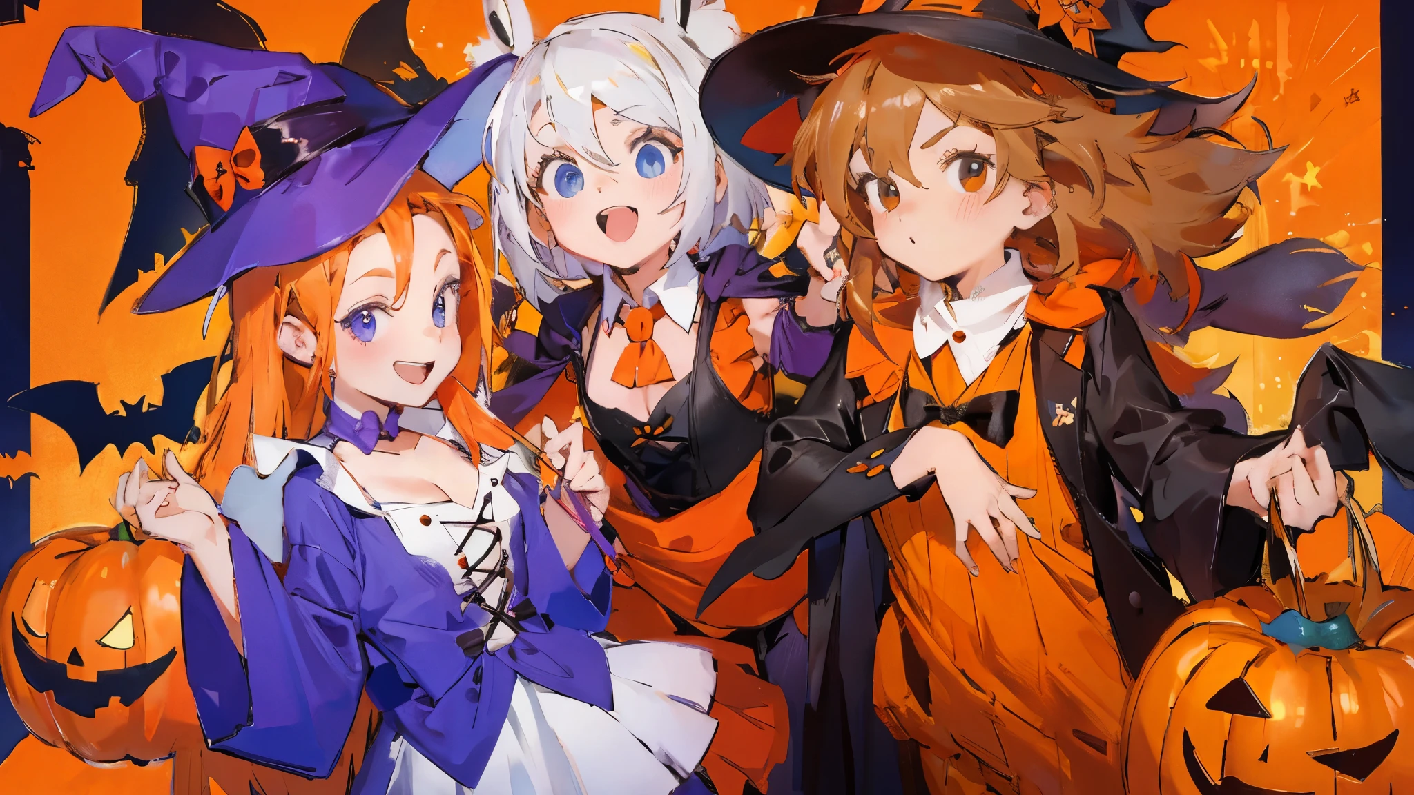 happy kids dressed up in halloween costumes