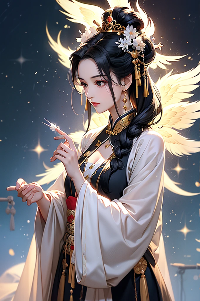 Black Hair, Immortal, Beauty, Royal sister, Stepmother, White Taoist robe, Golden Phoenix Coronet, Hair Bunch, Phoenix Sense,Mature Woman