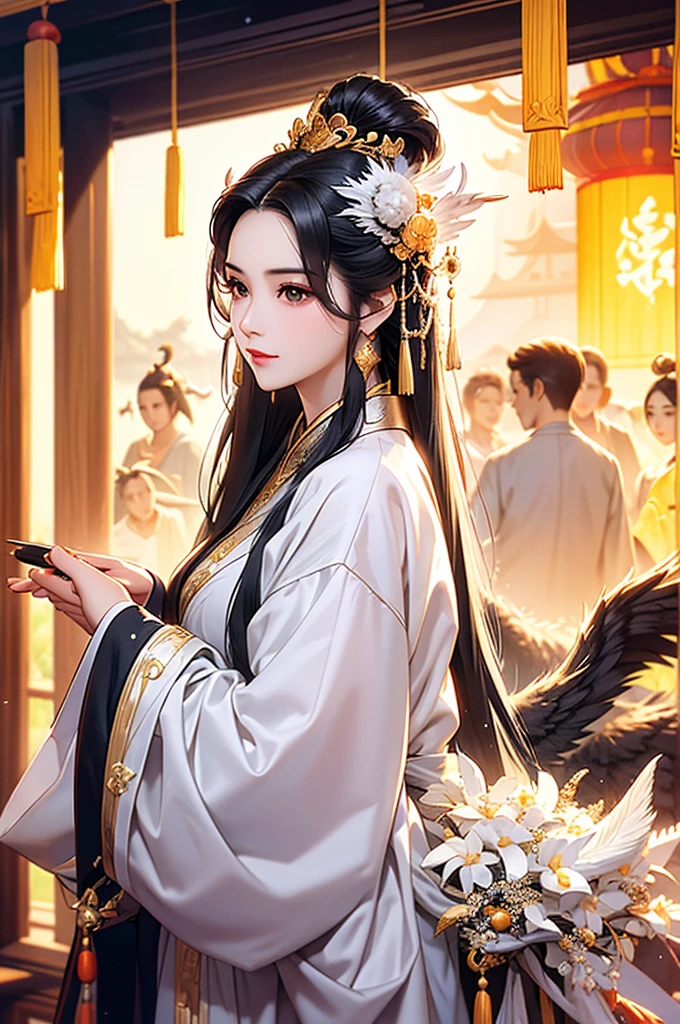 Black Hair, Immortal, Beauty, Royal sister, Stepmother, White Taoist robe, Golden Phoenix Coronet, Hair Bunch, Phoenix Sense,Mature Woman