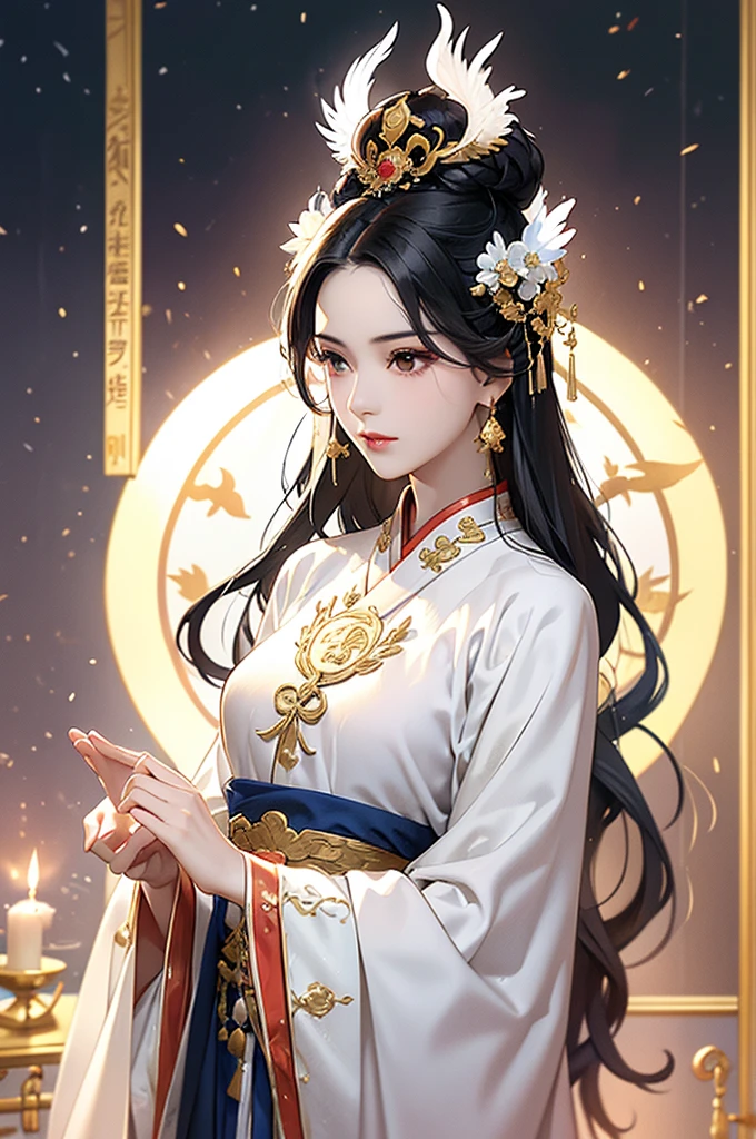 Black Hair, Immortal, Beauty, Royal sister, Stepmother, White Taoist robe, Golden Phoenix Coronet, Hair Bunch, Phoenix Sense,Mature Woman