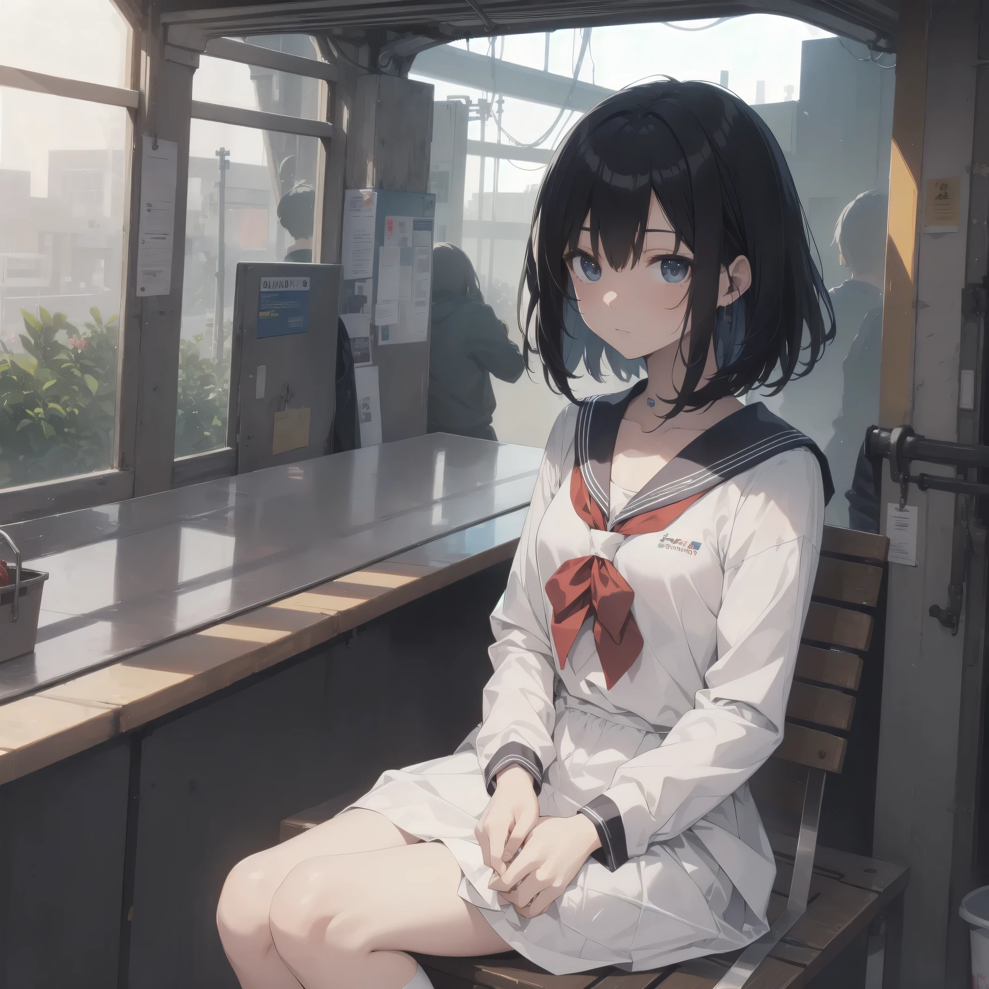 ultra-absurdres-Top quality by artist God, ultra-detailed, high resolution, anime moe artstyle, best anime 8k konachan wallpaper, pixiv contest winner, pool:2810, perfect anatomy,break, 1girl, (Please draw a girl walking sleepily to school alone. )break,(Solo,little female, 13-year-old:1.3),Full limbs, complete fingers,a junior high school student, (very short hair), short cut, flat chest, , small butt, small black eyes, beautiful detailed eyes, well-proportioned iris and pupils, expressive eyes, highres detailed hair, soft expression, salor school_uniform, sailor collar, serahuku, bow, pleated skirt,(Detailed Lighting), (Detailed background), in the School commute route. break,super detailed skin, Best cinematic lighting powered by famous artist, 8k,beauty illustration,photoshop_(medium),very aesthetic,break,((artist:nekotoufu )), artist:clamp ,artist:carnelian ,artist:kantoku ,