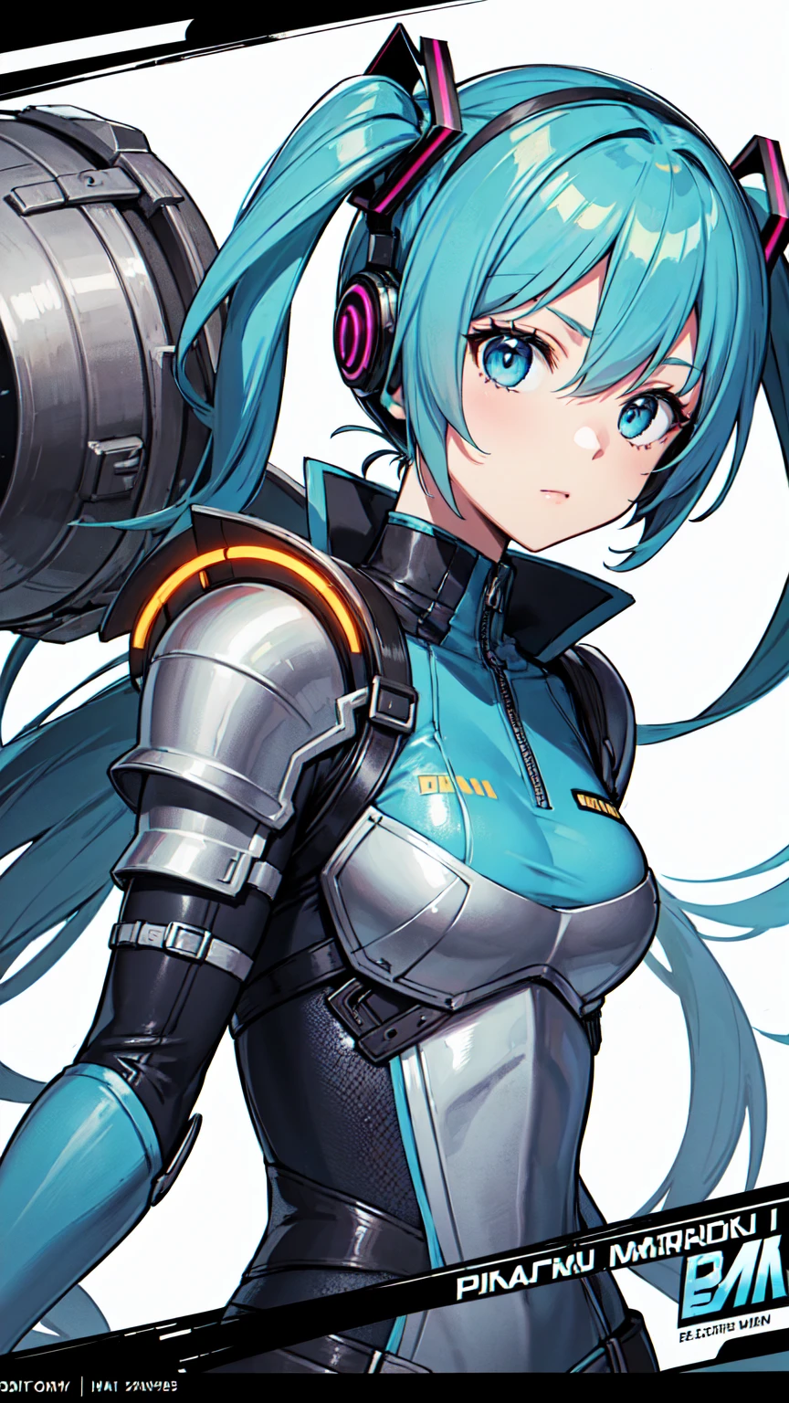 Hatsune Miku VOCALOID, Twin tails, Light blue hair, Light blue eyes, ((cloth)), ((armor))((Bone Mask)) (Skin with attention to detail: 1.2) Close-up of a woman wearing a hat and mask, infinity blade concept art, infinity blade armor, Shoulder Armor, concept art of a warrior, character from mortal kombat, 8 time, Digital SLR, Soft Light, high quality, Film Texture ((Amateur Photography)), White Background