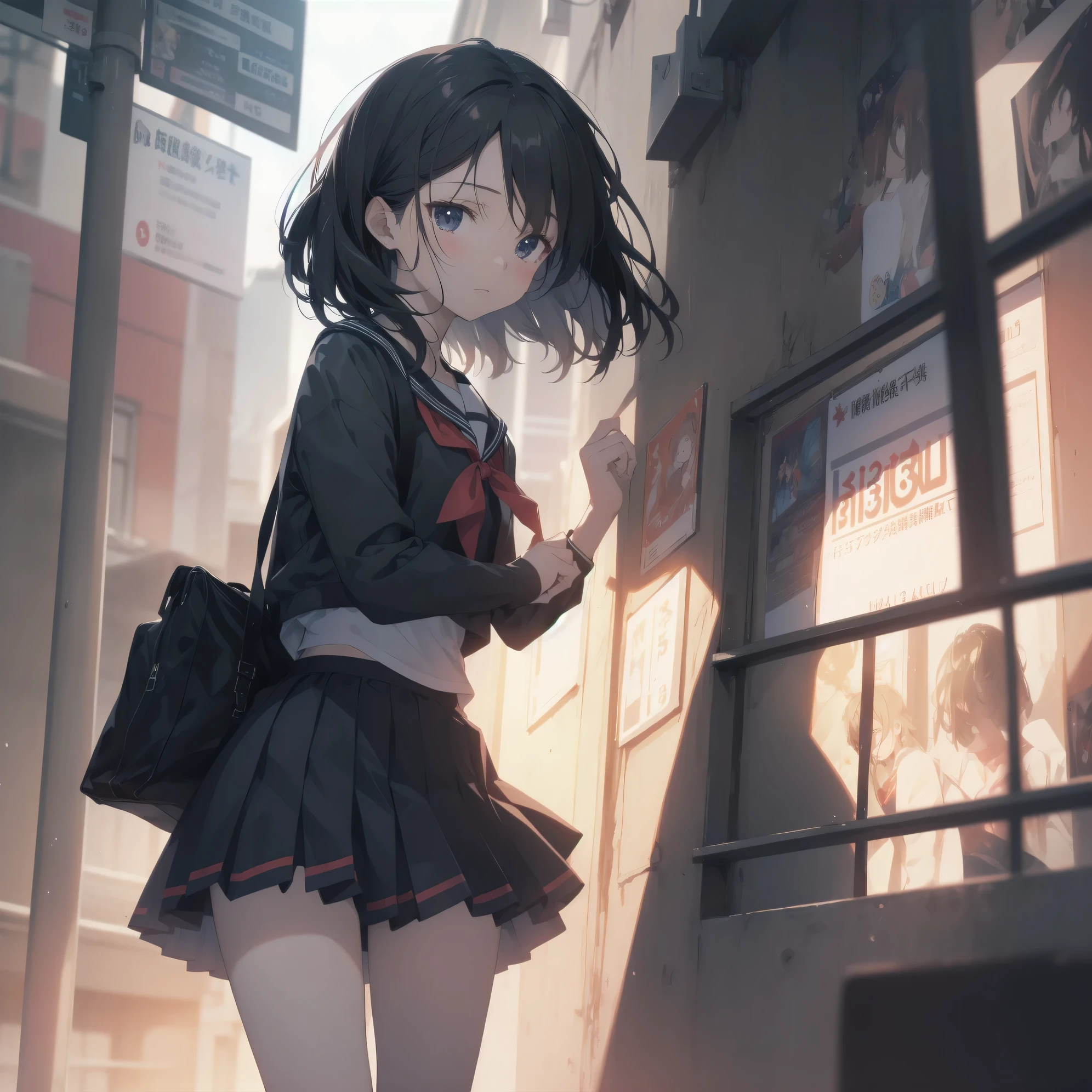 ultra-absurdres-Top quality by artist God, ultra-detailed, high resolution, anime moe artstyle, best anime 8k konachan wallpaper, pixiv contest winner, pool:2810, perfect anatomy,break, 1girl, (Please draw a girl walking sleepily to school alone. )break,(Solo,little female, 13-year-old:1.3),Full limbs, complete fingers,a junior high school student, (very short hair), short cut, flat chest, , small butt, small black eyes, beautiful detailed eyes, well-proportioned iris and pupils, expressive eyes, highres detailed hair, soft expression, salor school_uniform, sailor collar, serahuku, bow, pleated skirt,(Detailed Lighting), (Detailed background), in the School commute route. break,super detailed skin, Best cinematic lighting powered by famous artist, 8k,beauty illustration,photoshop_(medium),very aesthetic,break,((artist:nekotoufu )), artist:clamp ,artist:carnelian ,artist:kantoku ,
