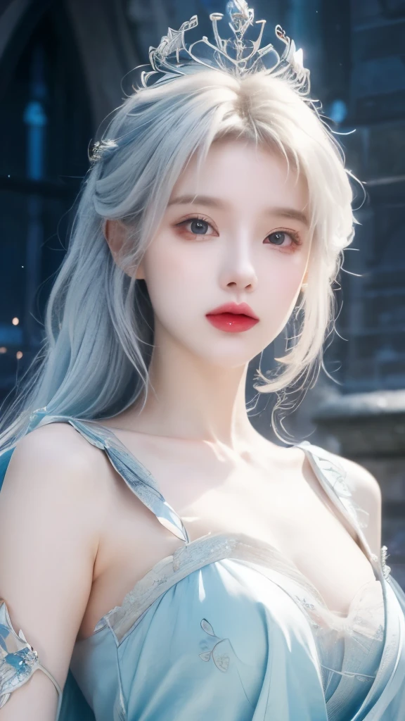 One wearing a blue dress、Close-up of woman holding sword, Beautiful fantasy queen, ((Beautiful fantasy queen)), Beautiful fantasy girl, 2. 5D CGI anime fantasy artwork, Beautiful and charming anime woman, Fantasy woman, Beautiful fantasy art, Full body fairy, Anime Goddess, Beautiful and elegant queen, Fantasy art style, Anime fantasy illustration,White hair