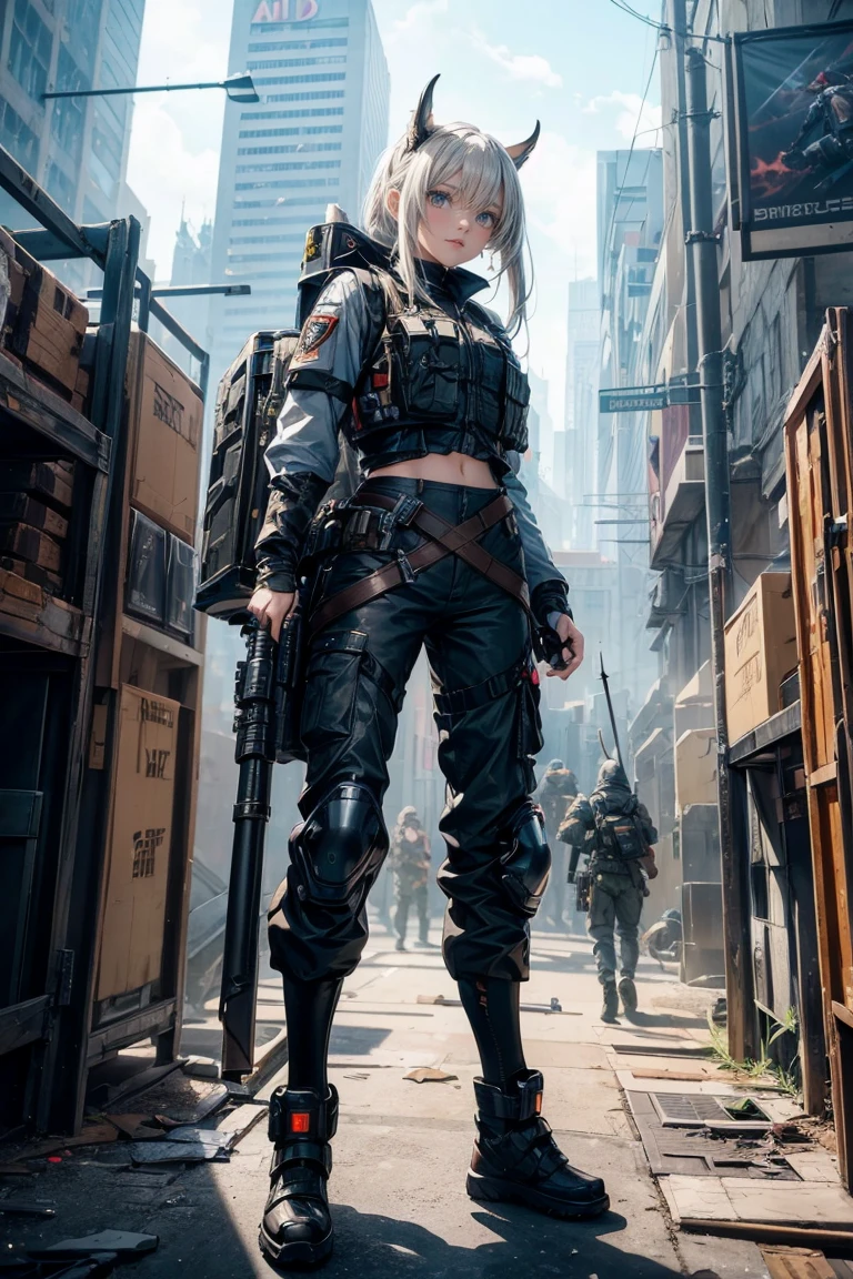 masterpiece, high quality, detailed art, concept art, character concept, ARKNIGHTS, sci-fi knights, anthro animals battle androids, perfect eyes, crystal clear eyes,(battle android model), female character android, (wearing [military|sexy|elegant:0.25] future outfit uniform with straps and accessories, cargo pants, military vest), (holding [weapon|shield:0.5]), action pose, battle damage, (visible (damaged parts:1.35) of (characters android body:1.3):1.15)
