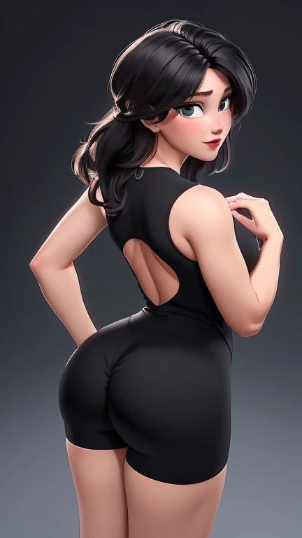 (best qualityer:1.4), body focus, (cute face), work of art, above, ultrarealistic, (((best qualityer))), ((comely Finger)), Gorgeous character design, ,lighting perfeita, colorfully, Ablaze_front_face_lighting, ultra high resolution, high resolution, absurderes:1.2, bokeh:1.2, Lens flare, (Vibrant_colour:1.2), (comely, medium breasts:1.2), (thick-thighs:1.1), thick,
Animated female character, sideways back, ((view from above)), empinando a bunda, top view, Pale skin, ((wearing a skin-tight black lycra jumpsuit shorts adidas stripes)), ((wearing lycra shorts adidas stripes)) silver necklace with pendant, wrinkles, Red lips, long hair, shot from the back, above