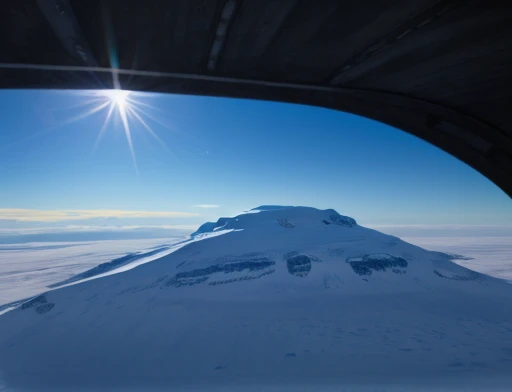 dynamic photography. Spaceship flying low over icy mountains