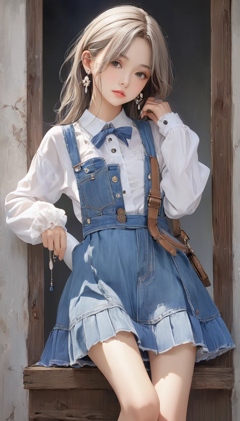 (masterpiece, Highest quality:1.2), One Girl, alone,Bony body、15 years old、Earringagical girl clothes 