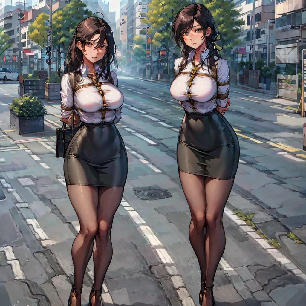 Emily Turner oozes confidence in shorts, Black Hair, It complements her business attire, a knee-length leather pencil skirt., Crisp shirt, And stylish heels. Her timeless style and efficient manner、This makes her a standout in the corporate world.。.