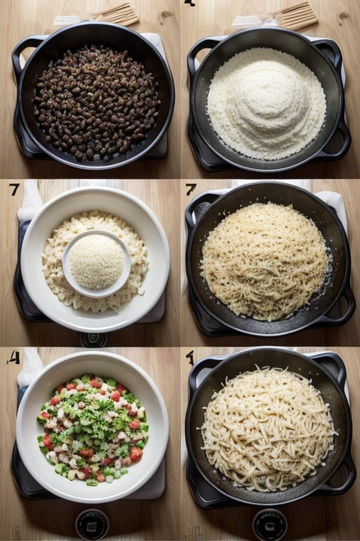 **Quick Burrito Recipe**
**Ingredients for the Dough:**
- 2 cups of wheat flour - 1/2 teaspoon salt - 3/4 cup warm water - 3 tablespoons vegetable oil
**Dough Preparation Method:**
1. In a bowl grande, mix flour and salt.
2. Add warm water and vegetable oil.
3. Mix until a homogeneous dough is formed.
4. Knead the dough for about 5 minutes until it is soft and elastic.
5. Divide the dough into 8 equal parts and form into balls..
6. With a roller, Roll each ball into thin discs.
7. Heat a frying pan over medium heat and cook each disc for 1-2 minutes on each side until lightly browned..
**Ingredients for the Filling:**
- 1 cup cooked black beans - 1 cup cooked rice - 1 cup cooked ground beef (or chicken desfiado, or tofu for vegetarian option)
- 1/2 cups of grated cheese - 1/2 xícara de Alface picada
- 1/2 cup chopped tomatoes - 1/4 cup chopped red onion - 1/4 cup tomato sauce - Pepper, salt and cumin to taste
**Filling Preparation Method:**
1. In a frying pan, heat the ground meat (or chicken/tofu) with tomato sauce and seasoning.
2. In a bowl, mix black beans and cooked rice.
**Assembling the Burrito:**
1. Place a disk of dough on a flat surface.
2. Add a layer of rice and beans to the center of the disc.
3. Add the meat (or chicken/tofu) over.
4. Add the grated cheese, Alface, tomato and onion.
5. Fold the sides of the disc and roll tightly to close the burrito.
6. Serve it hot, accompanied by salsa or guacamole.
**Tip:** For a crispier burrito, you can grill the finished burrito in a frying pan for a few minutes on each side.
Enjoy your delicious homemade burrito!