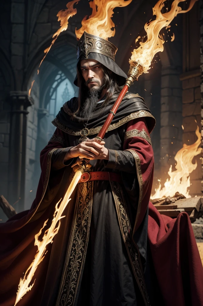 fire wizard, evil, medieval fantasy