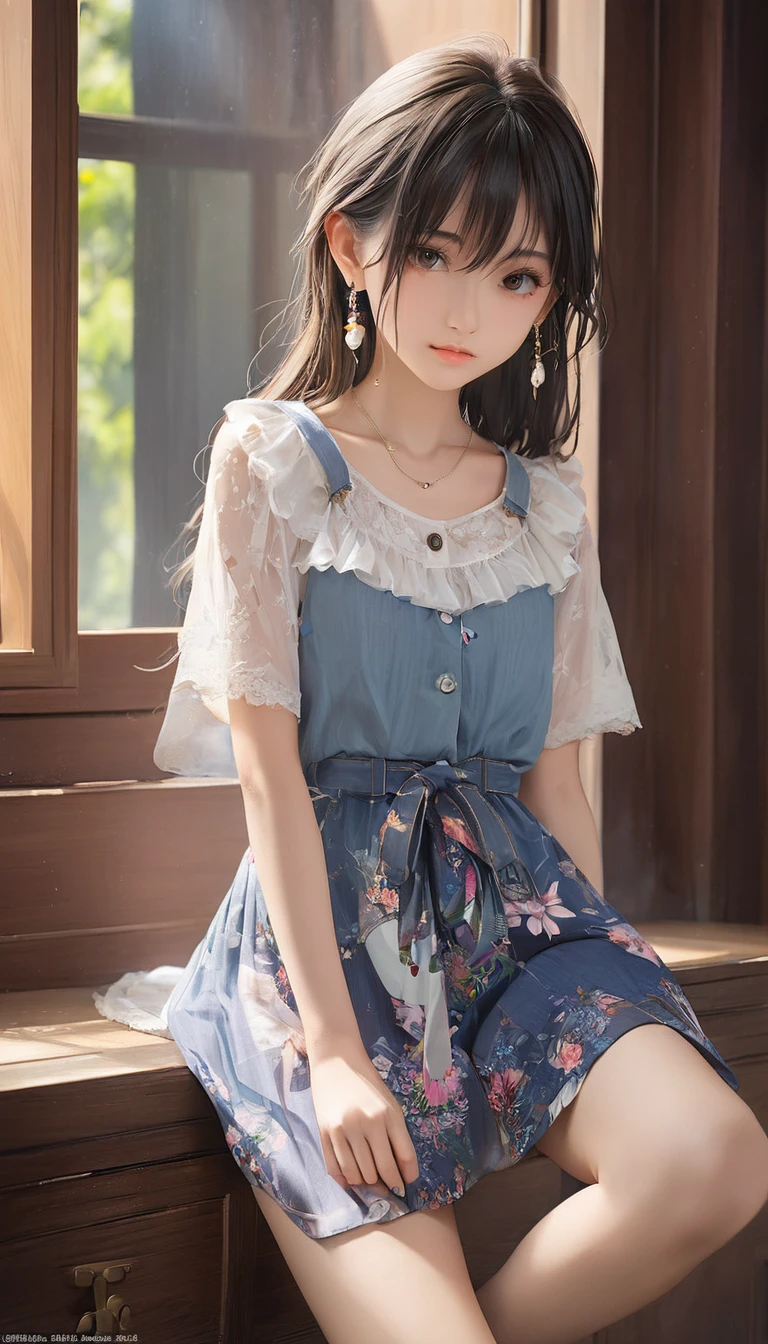 (masterpiece, Highest quality:1.2), One Girl, alone,Bony body、、Earringagical girl clothes 