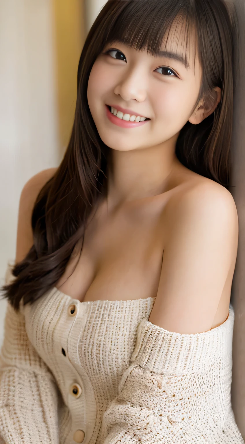 masterpiece,best quality,(Japanese girl),((Beautiful girl)),cleavage,(off shoulder:1.2),(perfect body beauty:1.2),(shy smile),From slightly above,