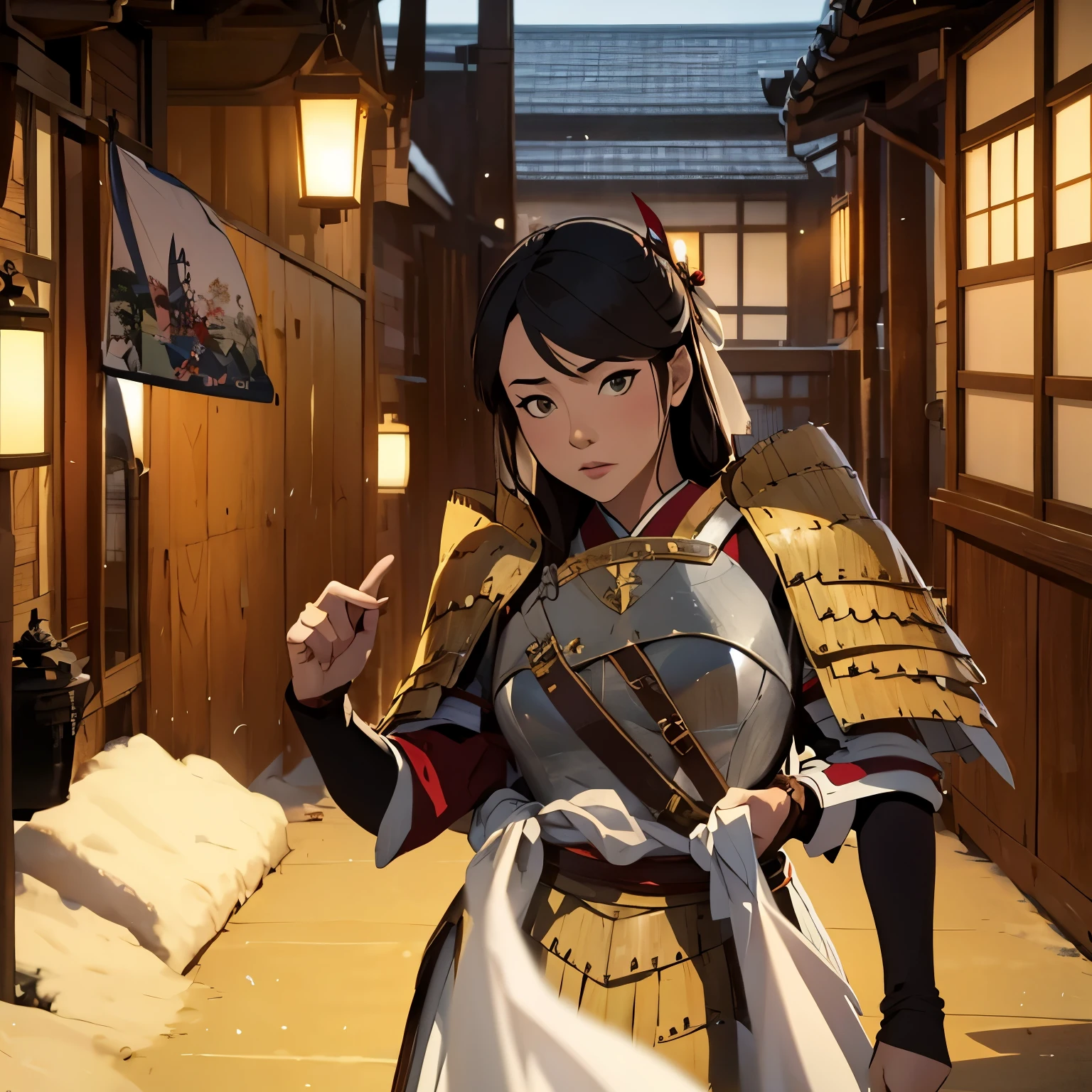 Woman putting on her japanese armor
