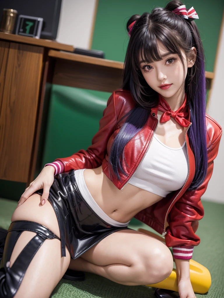 best quality,In 4K,beautiful girl,gravure idol,model,red,purple,Green outfit smile,highest quality,big breasts,hyper real stick、She has her bangs down,beautiful girl,Maid clotheasterpiece,perfect face,perfect breasts,long hair,Outstanding style,stimulating,Cute outfits,Horny girl,double eyelid,Naughty Girls,Erotic and cute,mini skirt,ribbon on uniform,colorful hair color,yellow eyes,leather jacket,horny girl,Knee-high boots,
Colorful,Multicolor,future fashion
