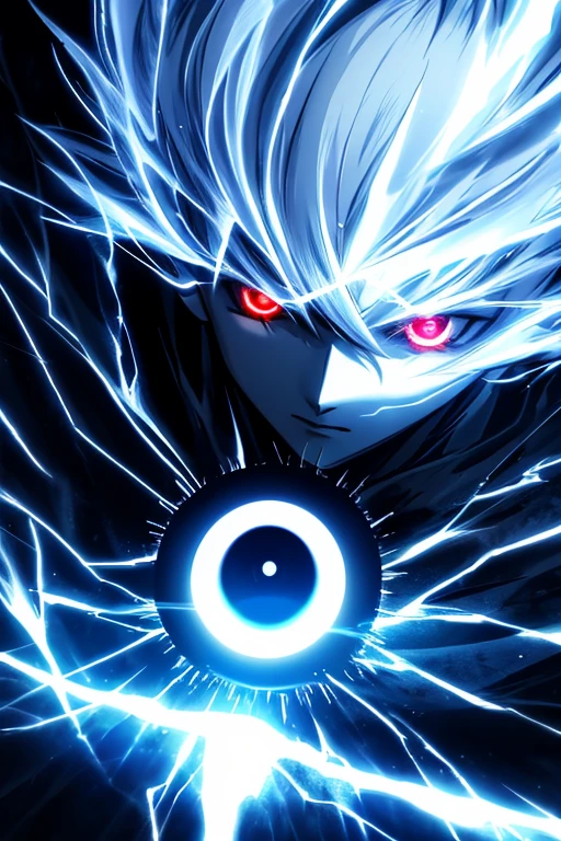 Anime humanoid monster,human,boy, glowing eyes,eye glare, monochrome, close up shot, creating a crack in reality, powerful aura, destroyed city,dark,night,8k,64k, HD, unparalleled masterpiece, dynamic lighting, cinematic, Ambient lighting, epic