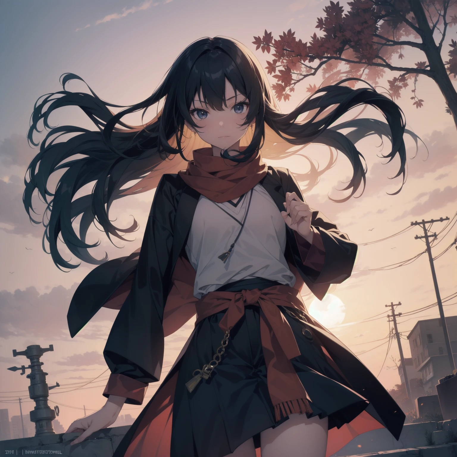 Ninjas are... cool and... fast.!ultra-absurdres-Top quality by artist God, ultra-detailed, high resolution, anime moe artstyle, best anime 8k konachan wallpaper, pixiv contest winner, pool:2810, perfect anatomy,break, Domo…1girl is ninja girl, (Please draw a picture of a Ninja girl stand and look down on the city from rooftop),from above, dutch angle, break, (Solo,little female,,-yeld:1. androgynous charm, (Very Short hair, blunt bangs), Full limbs, complete fingers,flat chest, Small butt, groin, small black eyes, beautiful detailed eyes, well-proportioned iris and pupils, expressive eyes, highres detailed hair, (sleeveless hanjuban),obi,ninja hakama, japanese Hairpin,ninja scarf waving in the wind, ninja stance, break,super detailed skin, Best cinematic lighting powered by famous artist, 8k,beauty illustration,photoshop_(medium),very aesthetic,break,((artist:nekotoufu )), artist:clamp ,artist:carnelian ,artist:kantoku ,