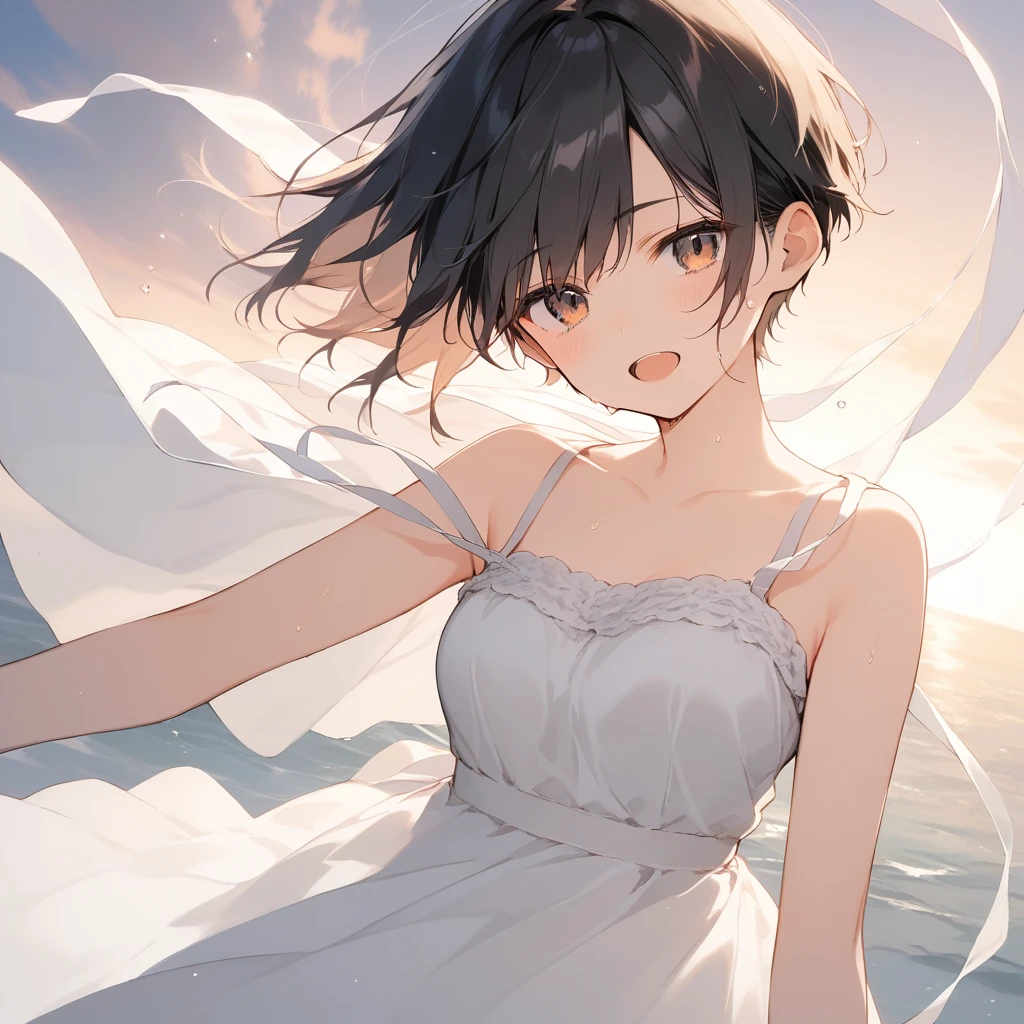 score_9, score_8_up, score_7_up, source_anime, best quality, masterpiece, official art, absurdres, highres, ultra-detailed,waifu2x,Collection: Slice of Life,break,1girl, tomboy, very short hair, pixie cut, breasts, beautiful detailed eyes, sun dress, beautiful detailed eyes, sweat, open mouth, (yawn:0.3), sleepily, outdoors, wind,break,(clear line illustration:1.2), super detailed skin,very high resolution, very aesthetic, Best sexual lighting powered by famous artist, 8k,cute picture,beauty illustration,photoshop_(medium),,(Detailed Lighting),best anime 8k konachan wallpaper, pixiv contest winner,