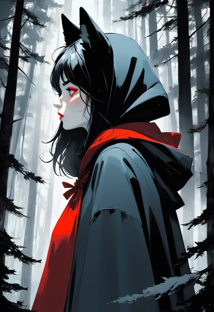 (Double exposure:1.3) effect of Little Red Riding Hood and the Wolf silhouette, superimposed against dark forest sky by Conrad Roset, Brandon Kidwell, Andreas Lie, Dan Mountford, Agnes Cecile, Jeremy Mann, oil and ink canvas, fine art, super dramatic light, photoillustration, amazing depth, hyperdetailed, iridescent red, redundant dreams, intricate detailed, amazing depth, stunning atmosphere, mesmerizing whimsical vibrant scenery, maximalism (Beautiful Outside, Ugly Inside, Stress and Pain, Beauty and Despair, Hard and Soft, Positive and Negative, Hot and Cold, Sweet and Sour, Vibrant and Dull, Perfect Harmony, Light and Dark, Hot and Cold, Old and Young, Fire and Ice, Yin and Yang, Opposites, Black and white, Hot and Cold, Organic and Mechanical, Corresponding colors, Loud and Quiet, Chaos and Peace,  Night and Day:1.2) complex masterwork by head of prompt engineering 