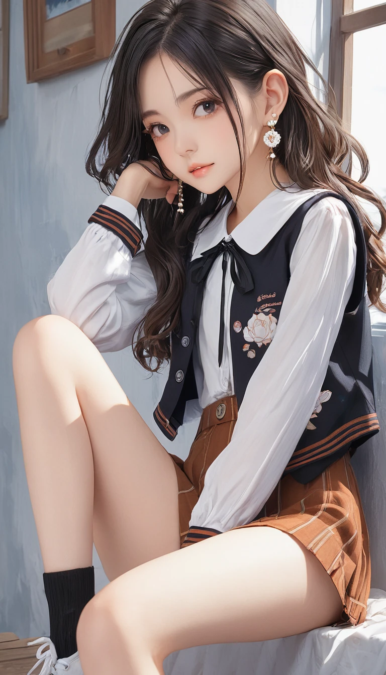 (masterpiece, Highest quality:1.2), One Girl, alone,Bony body、15 years old、Earringagical girl clothes 