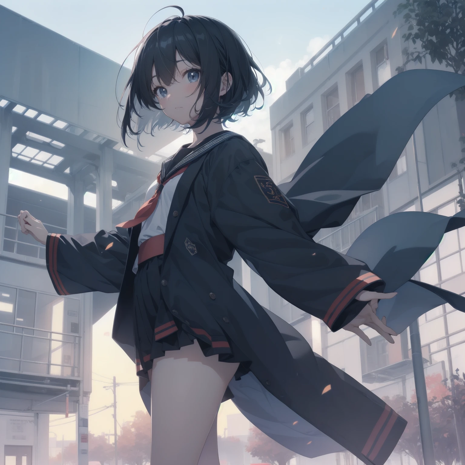 ultra-absurdres-Top quality by artist God, ultra-detailed, high resolution, anime moe artstyle, best anime 8k konachan wallpaper, pixiv contest winner, pool:2810, perfect anatomy,break, 1girl, (Please draw a girl walking sleepily to school alone. )break,(Solo,little female, 13-year-old:1.3),Full limbs, complete fingers,a junior high school student, (very short hair), short cut, flat chest, , small butt, small black eyes, beautiful detailed eyes, well-proportioned iris and pupils, expressive eyes, highres detailed hair, soft expression, salor school_uniform, sailor collar, serahuku, bow, pleated skirt,(Detailed Lighting), (Detailed background), in the School commute route. break,super detailed skin, Best cinematic lighting powered by famous artist, 8k,beauty illustration,photoshop_(medium),very aesthetic,break,((artist:nekotoufu )), artist:clamp ,artist:carnelian ,artist:kantoku ,